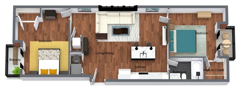 Floor plan for 2 beds, 1 bath, 902 sqft